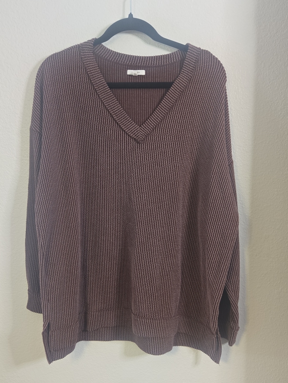 Maurices Ribbed V-Neck Sweater in Warm Brown